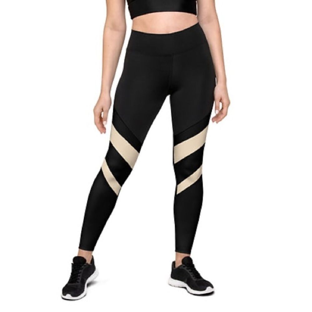 Onzie Black Nude Textured Athletic Yoga Sporty Leggings S/M Gym Ribbed